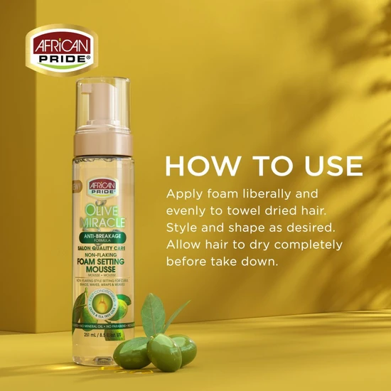 African Pride Olive Miracle Anti Breakage Foam Setting Mousse 251ml
