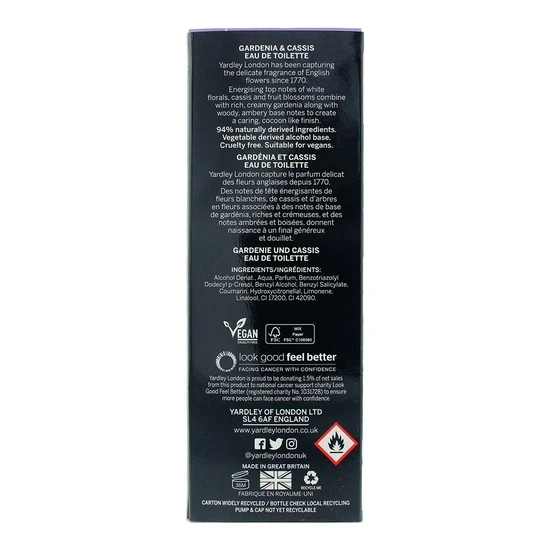 Yardley Gardenia & Cassis Eau De Toilette 125ml