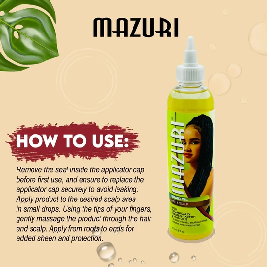 Mazuri Braid Oil For Hair & Scalp With Castor & Amla Oils 237ml