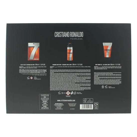 Cristiano Ronaldo CR7 Fearless Gift Set 100ml Eau De Toilette + 150ml Shower Gel + 150ml Body Spray