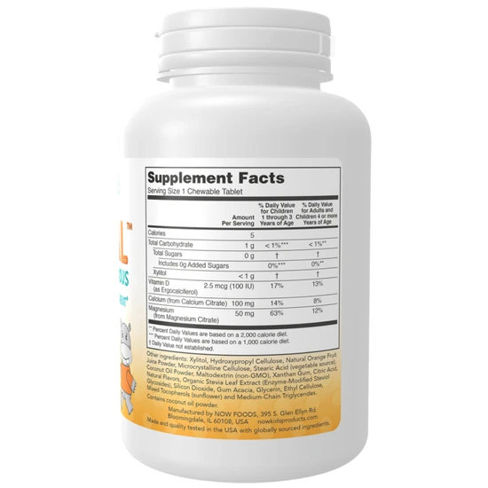 NOW Foods Kid Cal Tart Orange Chewables 100 Chewables