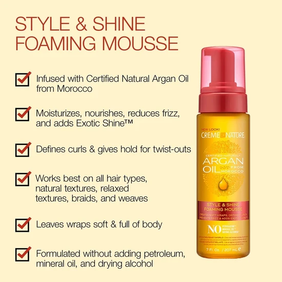 Creme Of Nature Argan Oil Style & Shine Foaming Mousse Define Curls 207ml