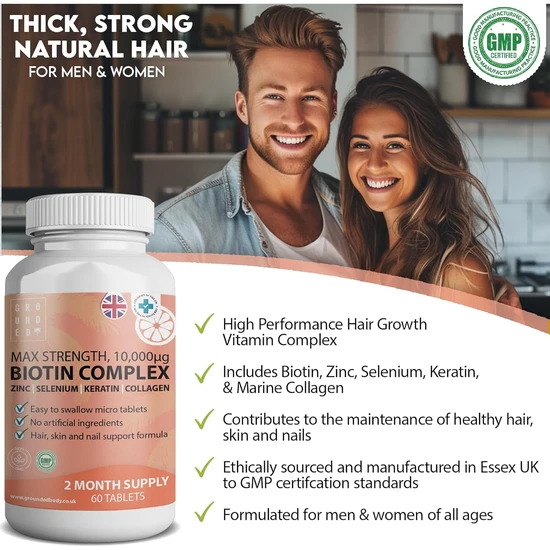 Grounded Body Grounded Biotin Hair Growth Complex 10,000mcg Tablets 60 Tablets