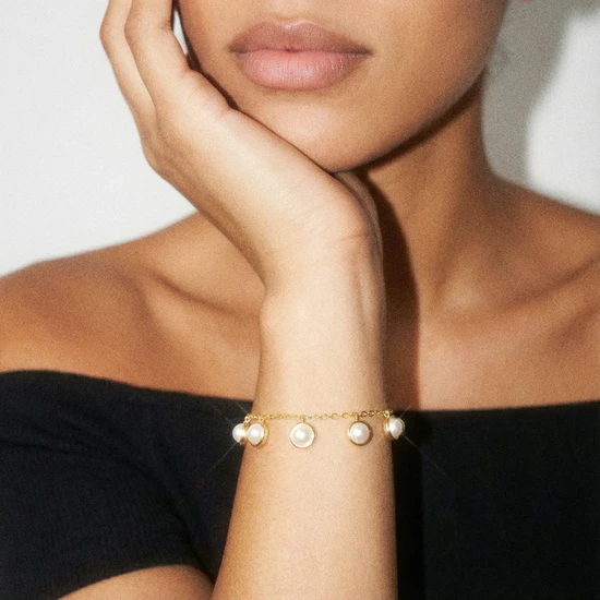 Kyoto Pearl Reina Pearl Bracelet 18ct Gold Plated White