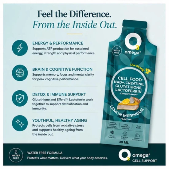 O3Omega Cell Support NAD+ Creatine + Glutathione Sachets 14 Sachets