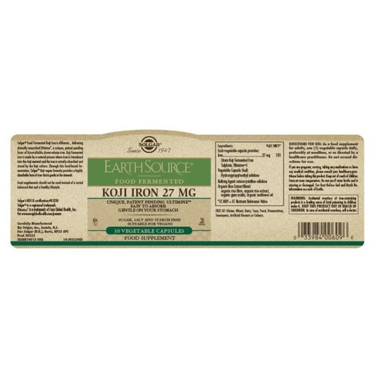 Solgar Minerals Earth Source Food Fermented Koji Iron 27mg x30