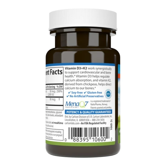 Carlson Labs Vitamin D3 + K2 Capsules 60 Capsules