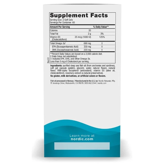 Nordic Naturals Omega-3d 690mg Lemon Softgels 120 Softgels