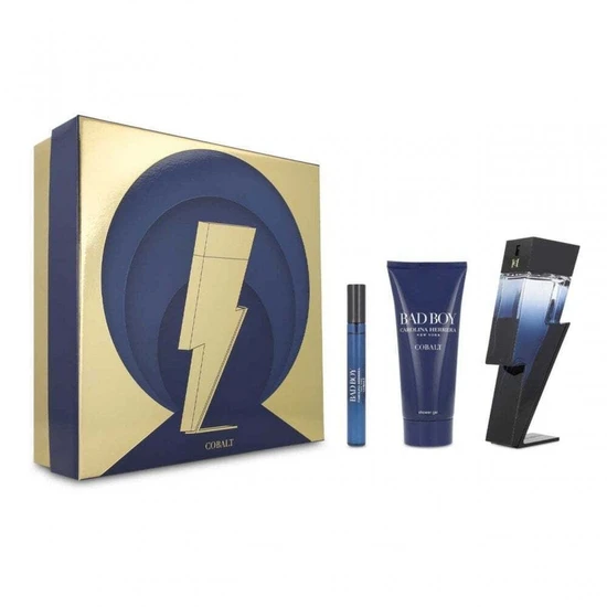 Carolina Herrera Bad Boy Cobalt Gift Set 100ml Eau De Parfum + 100ml Shower Gel + 10ml Eau De Parfum