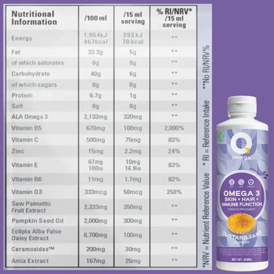 O3Omega Omega 3 Skin, Hair & Immune Function 450ml