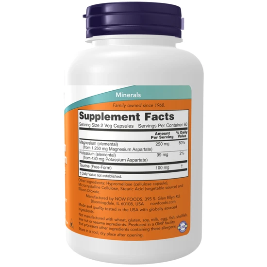 NOW Foods Magnesium & Potassium Aspartate With Taurine 120 Capsules