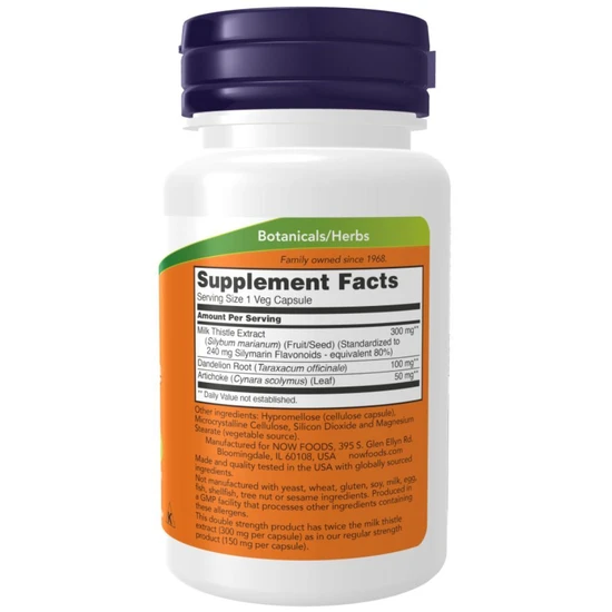 NOW Foods Milk Thistle Extract With Artichoke & Dandelion 300mg Double Strength - 200 vcaps