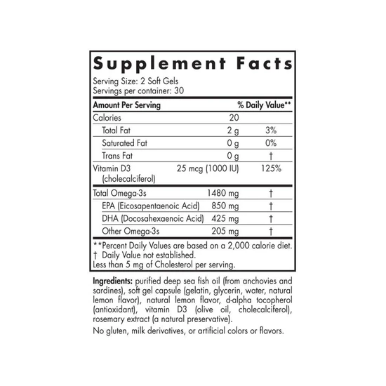 Nordic Naturals Ultimate Omega-D3 Sport, 1480mg Lemon Softgels 60 Softgels