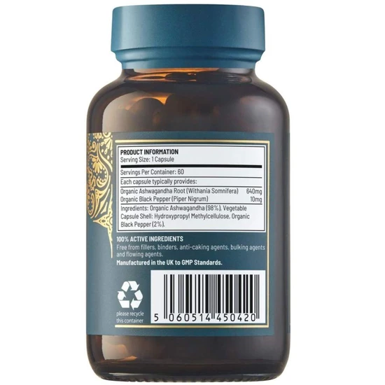 Ayurvediq Wellness Organic Ashwaganda & Black Pepper Extract Capsules 60 Capsules