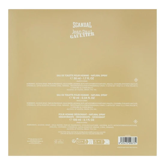 Jean Paul Gaultier Scandal Pour Homme Eau De Toilette Gift Set 50ml Eau De Toilette + 10ml Eau De Toilette + 150ml Deodorant Spray