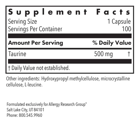 Allergy Research Group Taurine 500mg 100 Capsules