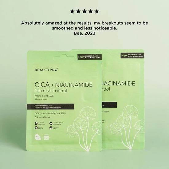 BeautyPro Cica + Niacinamide Blemish Control Facial Sheet Mask 22ml