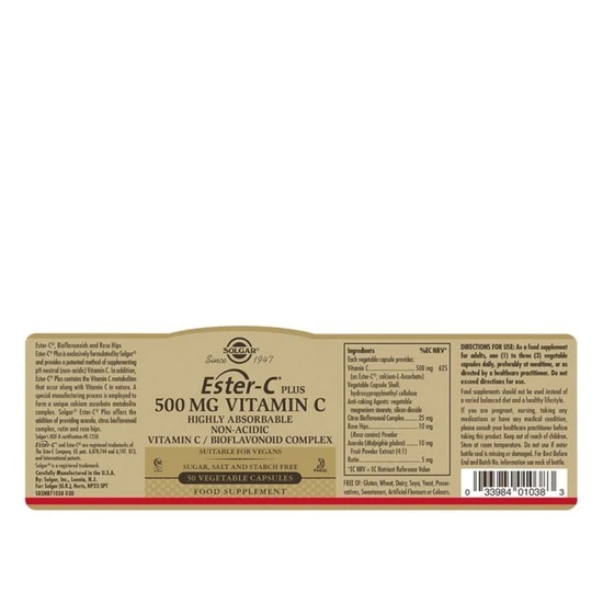 Solgar Ester-C Plus Vitamin C 500mg Vegicaps 50 Vegicaps