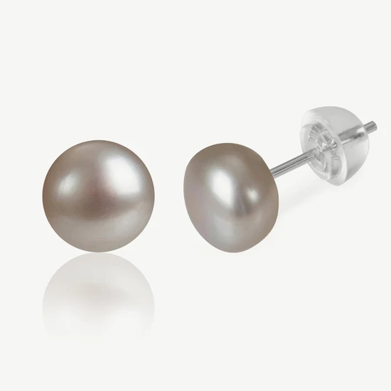 Kyoto Pearl Emagine Grey 8mm Pearl Stud Earrings 925 Sterling Silver