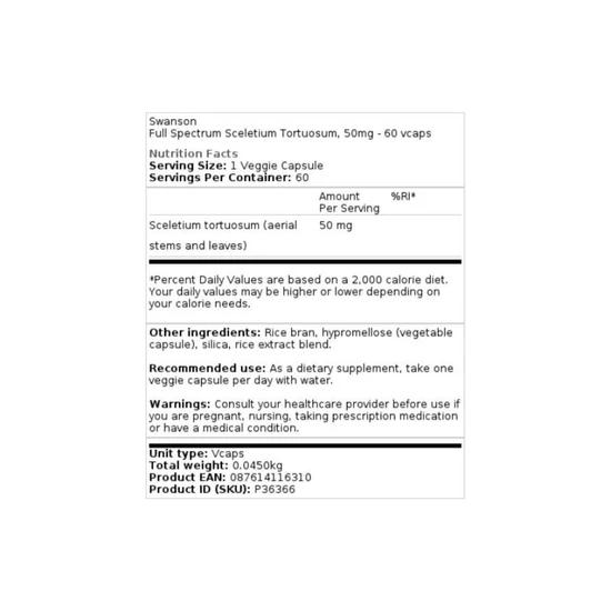 Swanson Full Spectrum Sceletium Tortuosum 50mg Capsules 60 Capsules