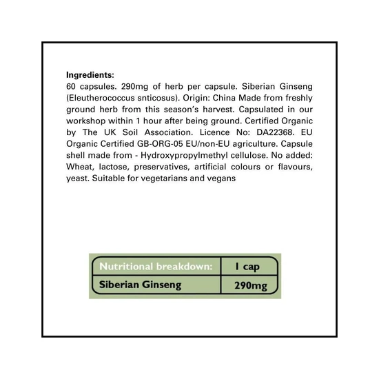 Fushi Organic Siberian Ginseng 60 Capsules