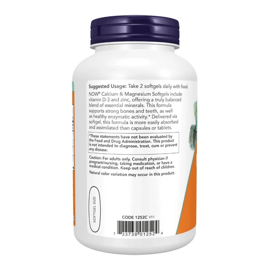 NOW Foods Calcium & Magnesium With Vit D & Zinc 240 Softgels