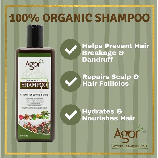 Agor Organic Strengthen Soothe & Shine Shampoo 500ml
