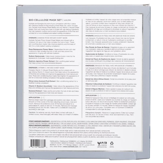 CosMedix Bio Cellulose Radiant & Rejuvenating Sheet Mask 4 Masks