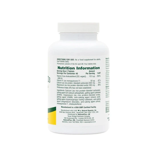 Nature's Plus Cal/Mag With D3/K2 Tablets 90 Tablets