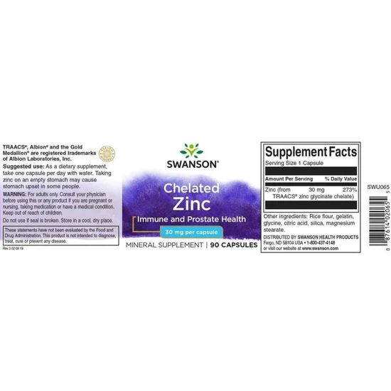 Swanson Chelated Zinc 30mg Capsules 90 Capsules