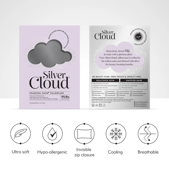 Silver Cloud Charcoal Satin Pillowcase Twinpack