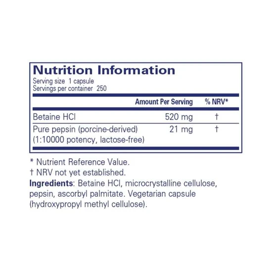 Pure Encapsulations Betaine HCl Pepsin Capsules 250 Capsules
