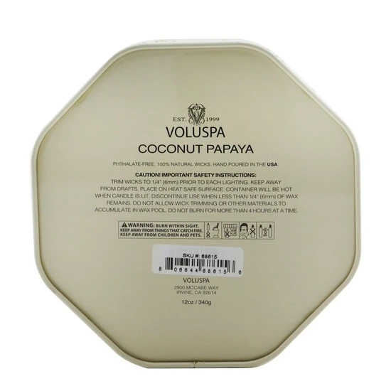 VOLUSPA 3 Wick Octagon Tin Candle Coconut Papaya 340g