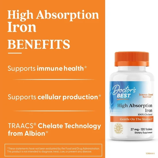 Doctor's Best High Absorption Iron 27mg Tablets 120 Tablets