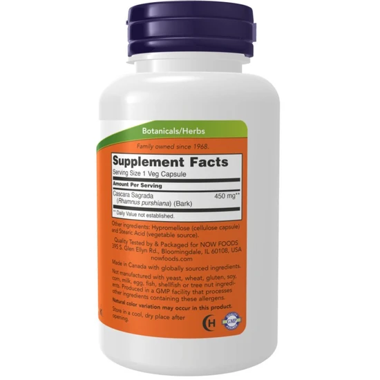 NOW Foods Cascara Sagrada 450mg 100 Veg Capsules