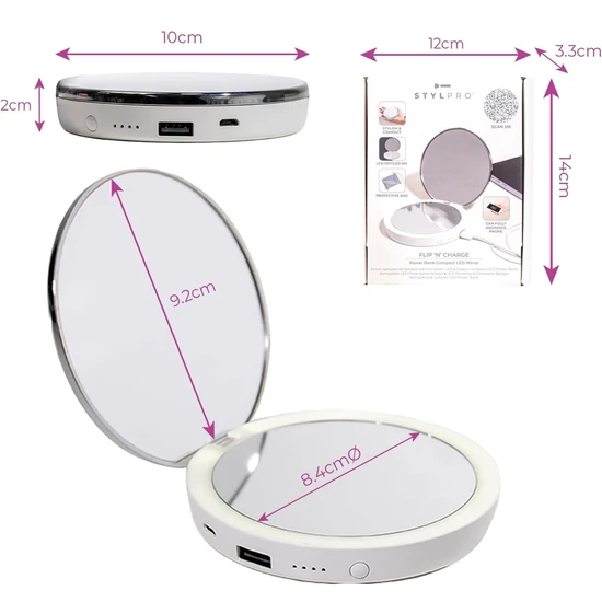 Stylpro Flip 'N' Charge Power Bank Compact LED Mirror