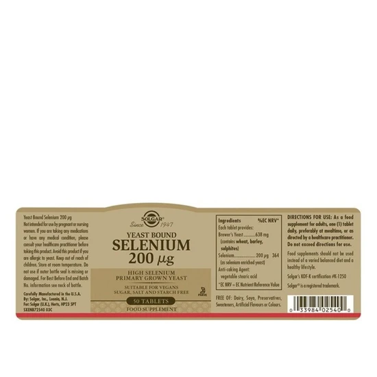 Solgar Selenium 200ug Yeast Bound Tablets 50 Tablets