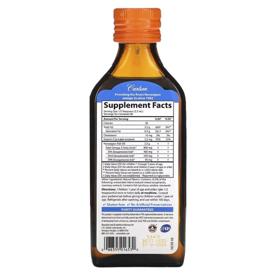 Carlson Labs Kid's The Very Finest Fish Oil 800mg Natural Orange 200ml
