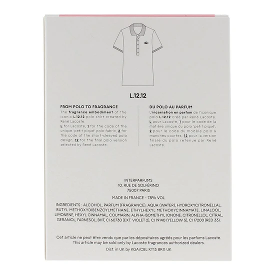 Lacoste L.12.12 Rose Eau De Toilette Sparkling 100ml