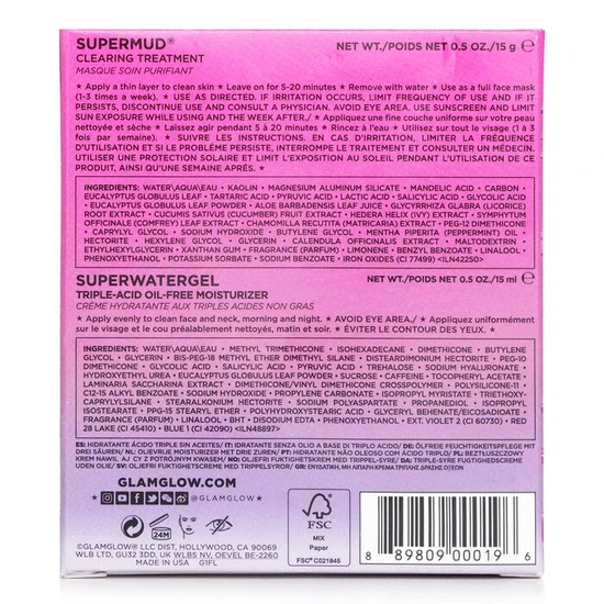GLAMGLOW Pore-Clearing & Minimising Set: Supermud Clearing Treatment 15g + Superwatergel Moisturiser 15ml 2pcs