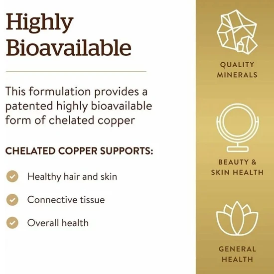 Solgar Chelated Copper Tablets 100 Tablets