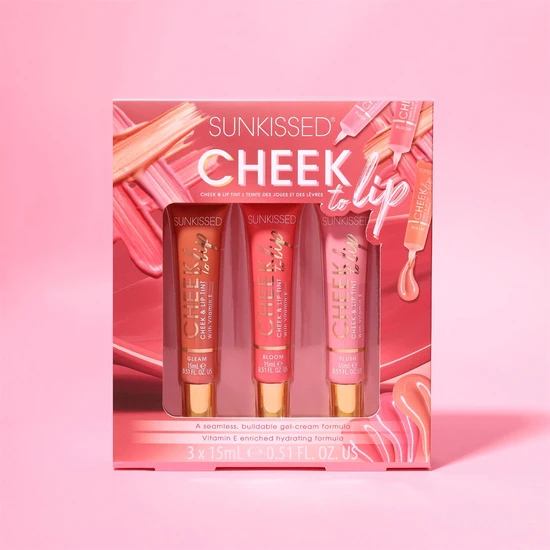 Sunkissed Cheek To Lip Gift Set 15ml Cheek & Lip Tint Gleam + 15ml Cheek & Lip Tint Bloom + 15ml Cheek & Lip Flush