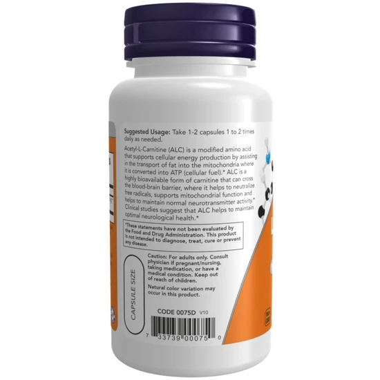 NOW Foods Acetyl-L-Carnitine, 500mg Vegicaps 200 Vegicaps