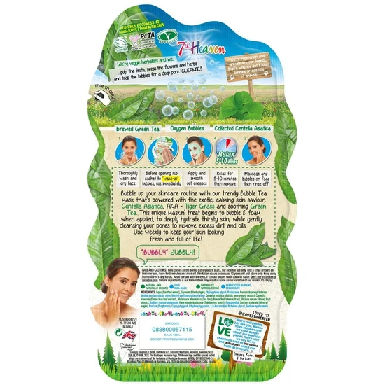 Montagne Jeunesse Bubble Tea Oxygen Mask Infused with Green Tea and Centella Asiatica to Hydrate, Soothe and Help Target Blemishes