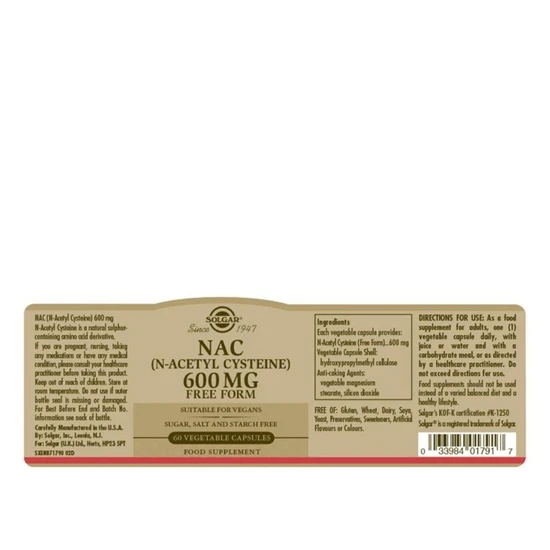Solgar NAC N-Acetyl-L-Cysteine 600mg Vegicaps 60 Vegicaps
