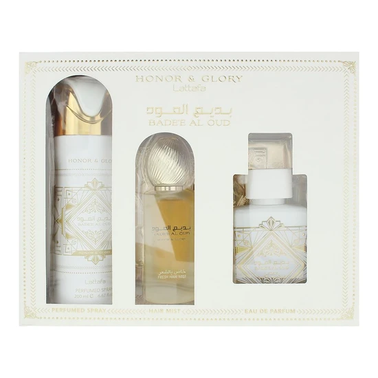Lattafa Bade'e Al Oud Honor & Glory Gift Set 100ml EDP, 200ml Scented Body Spray & 50ml Scented Hair Spray