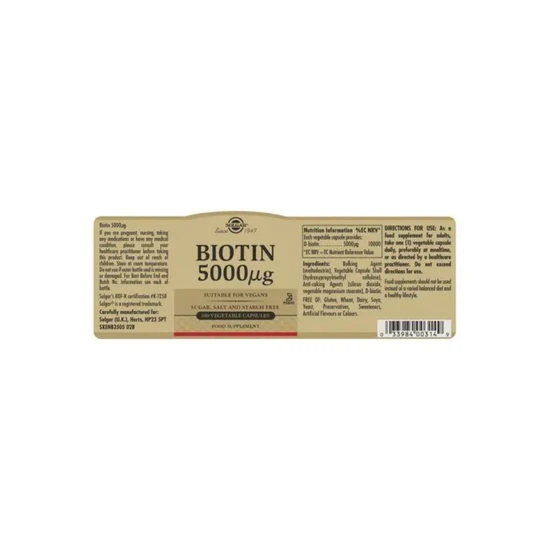 Solgar Biotin 5000ug Vegicaps 100 Vegicaps