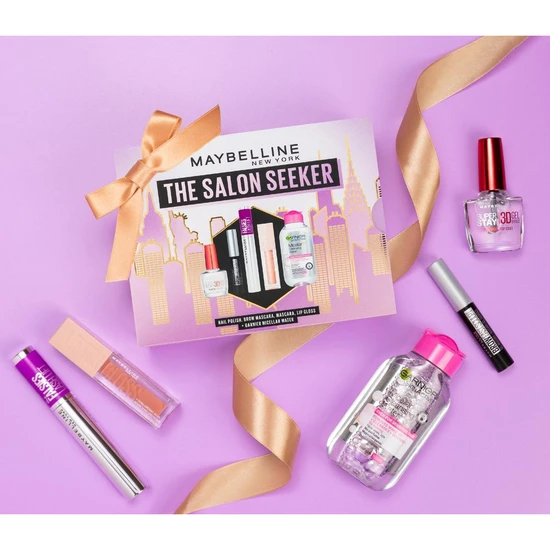 Maybelline The Salon Seeker Gift Set Nail Polish + Brow Mascara + Mascara + Lip Gloss + Garnier Micellar Water