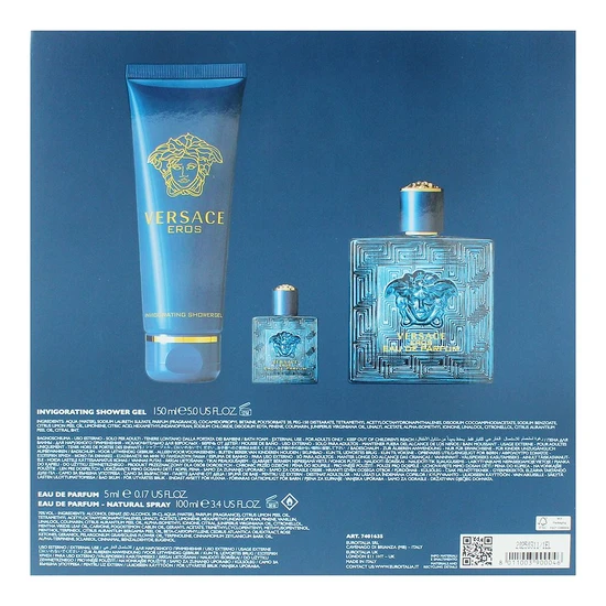 Versace Eros Gift Set 100ml Eau De Parfum + 5ml Eau De Parfum + 150ml Bath & Shower Gel