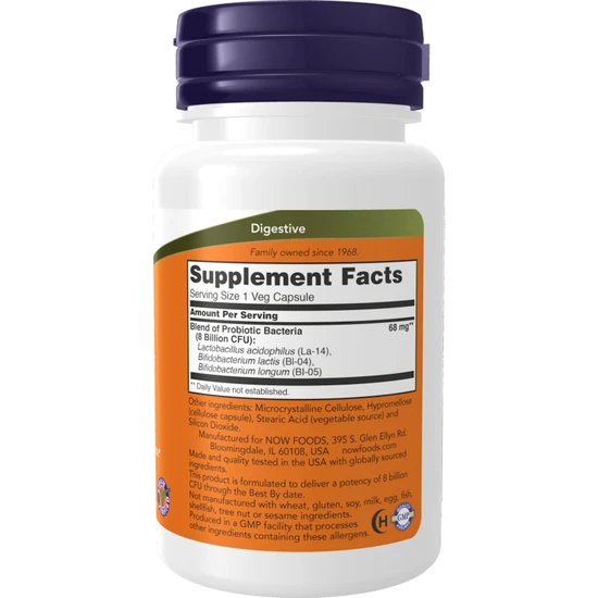 NOW Foods 8 Billion Acidophilus & Bifidus Capsules 60 Capsules
